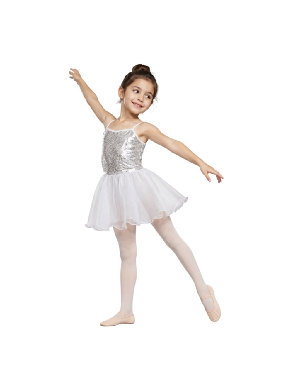 Girls Silver Sequin Ballet Tutu Dress Leotard Size 130 Dance Costume